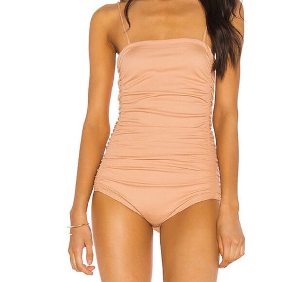 INTIMATELY FREE PEOPLE on your side tan ribbed ruched bodysuit size xs - Picture 1 of 9